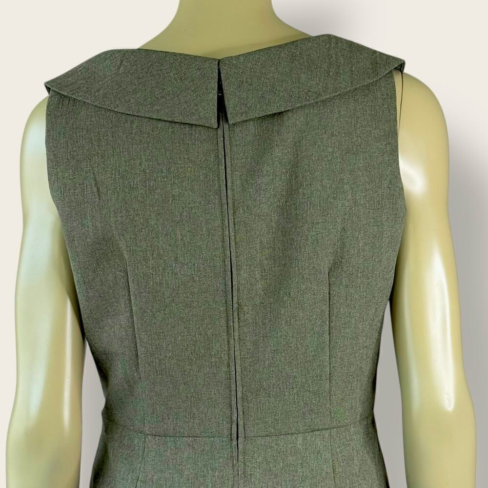 Karin Stevens Vintage Sleeveless Bertha Collar Sheath Dress 12P Taupe Gray Green - Picture 8 of 13